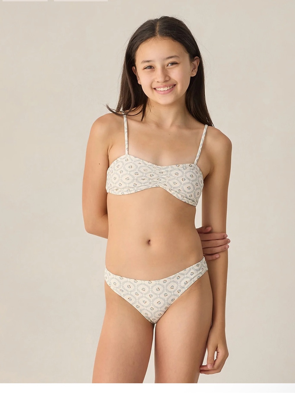 Rylee + Cru Girls Floral Bandeau Bikini Set in Cream and Green